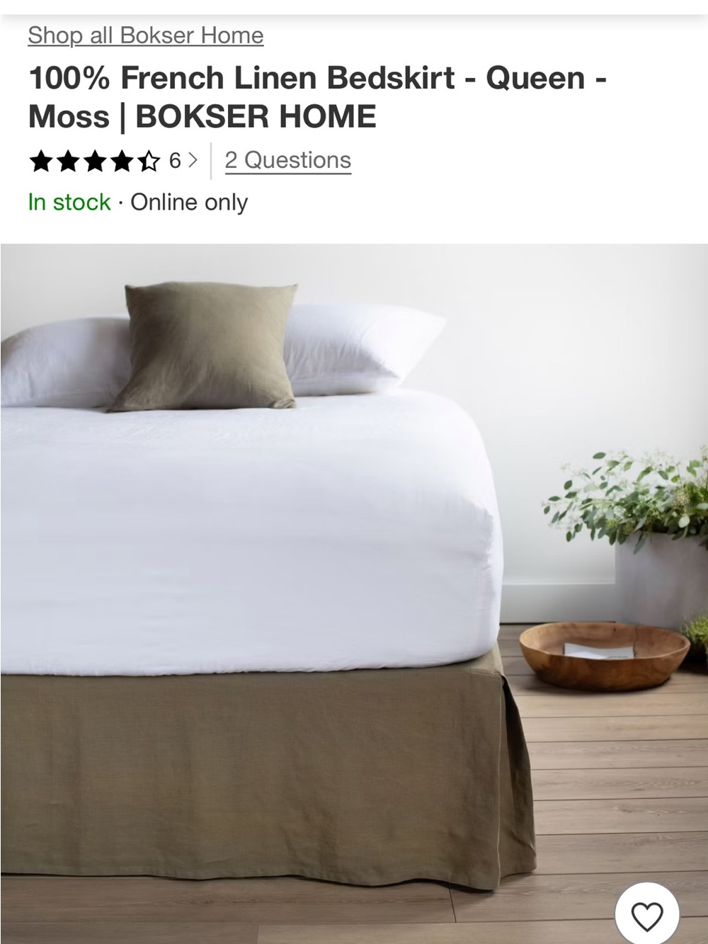 Bokser Home 100% French Linen Queen Bedskirt - Moss